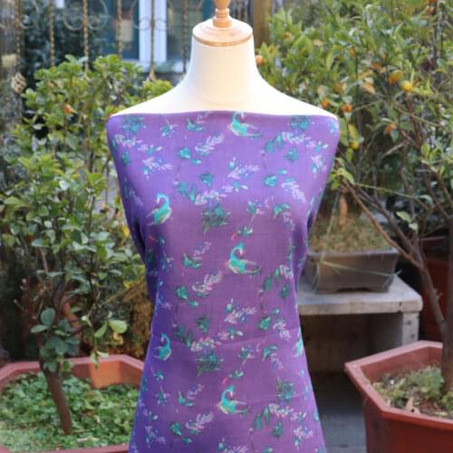 High end pure ramie fabric Beautiful Flower bird digital printing sewing fashion dress shirt cheongsam tissus