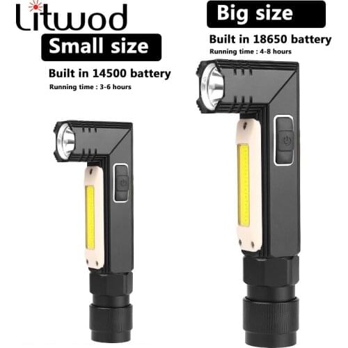 XM-L2 U3 & COB LED Flashlight 3000LM Waterproof Light USB Rechargeable Torch Tail Magnet Work Lamp Rotate Built-in Battery Black