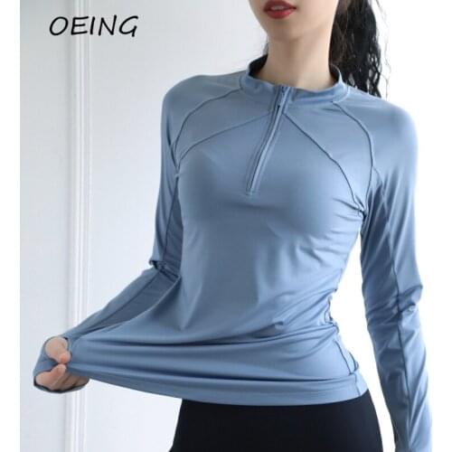 Women Quick Dry Sport Wear Long Sleeve Workout Tops with Zipper Gym Running Clothes