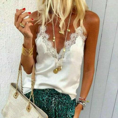 Sexy Camis Women Satin Silk V-Neck Lace Strap Top Summer Vest Camisole Crop Tank Tops Casual Shirt Sleeveless Chiffon T-Shirt