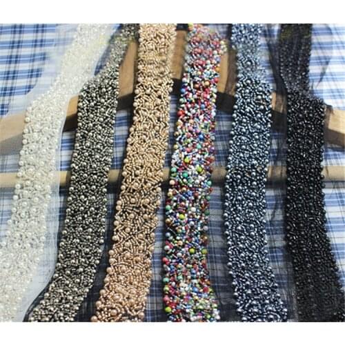 1Yds 3cm wide High-grade milk white gold silver blue grey white collar/cuff/belt bead lace nail beads clothes accessories A1171