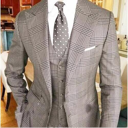 2021 Glen customized tailor-made Plaid Men Suits Peaked Lapel Formal Business Suit groom Wedding Suits For Men slim fit 3 Pieces