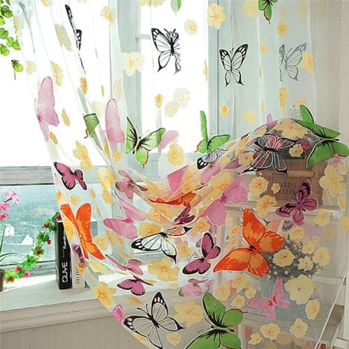 2019 Curtain For Living Room Butterfly Tulle Window Screens Sheer Voile Door Curtains Drape Panel Or Scarf Assorted Curtain