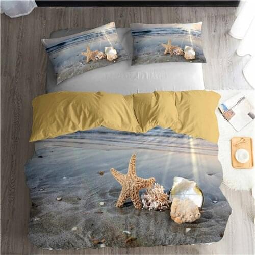 HELENGILI 3D Bedding Set Beach Sea Print Duvet Cover Set Lifelike Bedclothes with Pillowcase Bed Set Home Textiles #ST-07