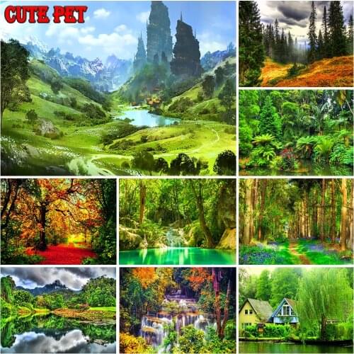 Natural scenery 5D Diy Diamond Painting forest mosaic Diamond Cross Stitch Mountain river scenery Crafts Embroidery Decor large
