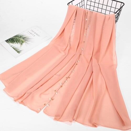 72*175CM New Solid Color Fashion Solid Color Chiffon Nail Pearl Scarf Ladies Headscarf Chiffon Cover Headscarf Muslim Fashion