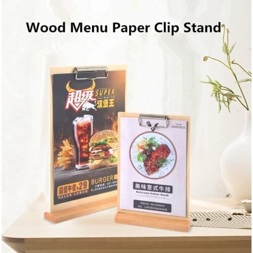 A5 Wood Menu Paper Clip Board Display Stand Menu Paper Poster Picture Photo Sign Holder Stand