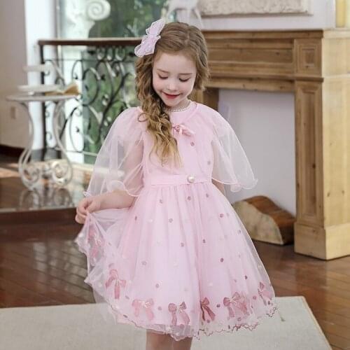 Kids Dresses for Girls Clothes Princess Girl Summer Sleeveless Chiffon Tulle + Cape Round Neck Suit Pink and Purple