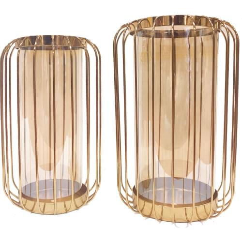 European Style Glass Vase Gold Candle Holders Metal Geometric Candlestick Windproof Living Room Home Decoration Gift Ideas FC558