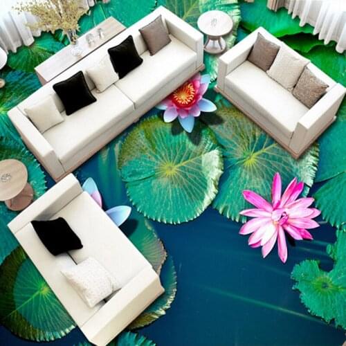 Custom Photo Floor Wallpaper Lotus Pond Bathroom 3D Floor Mural Painting Living Room Restaurant Self-Adhesive Vinyl Wall Paper