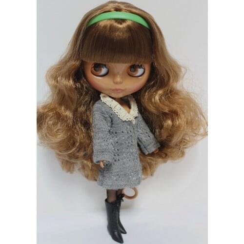 Blygirl Blyth doll Nude doll 30cm ordinary body 589BL0972 7 joints black skin light brown bangs hair for their makeup