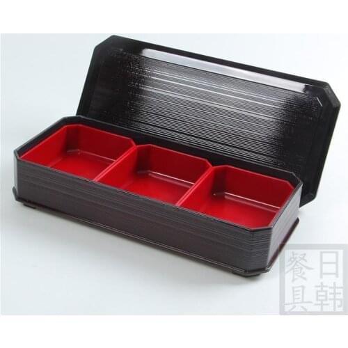 Three grids Japanese style lunch box single layer sushi box business package plastic lunch bento box hamper food container