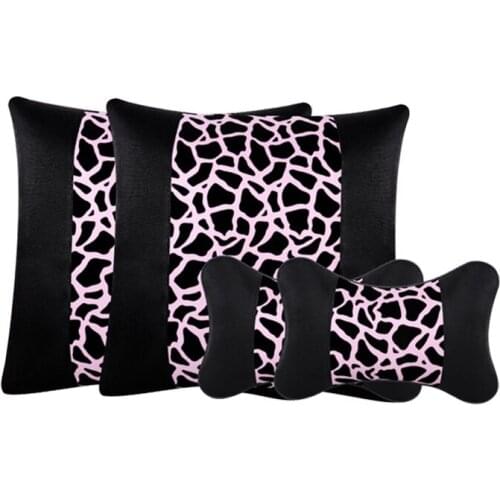 Leopard Print Color Matching Car Headrest Artificial Leather Car Neck Pillow A Complete Set of Automotive Interior