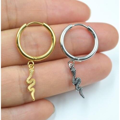 Lot50pcs Body Piercing Jewelry- All Stainless Steel Snake Ear Hoop Ring PUNK EMO Circle Earrings Men/Women Ear Stud/Earring Hot