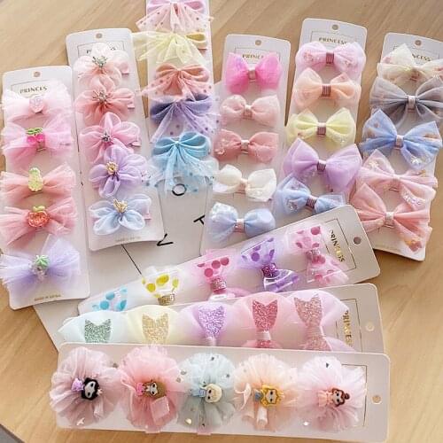 Cute Net Yarn Bow Flower Hairpins Set Hair Clips Pin Barrettes Accessories For Children Girls Kids Princess Headdress Headwear