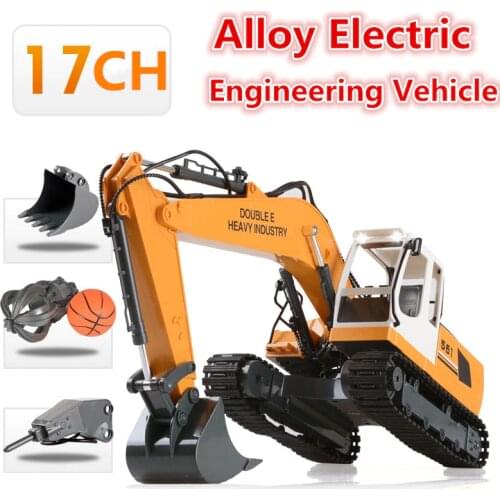 Wireless Electric Simulation RC Excavator Alloy Model 2.4G 64CM 17CH Drill Grab Dig 3 In 1 Large Remote Control Alloy RC Truck