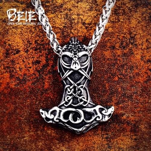 Beier 316L Stainless Steel Viking men high quality Myth Odin 's Symbol vikingar warrior Amulet Pendant Necklace jewelry Lhp090