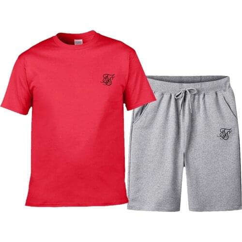 Sik 2021 Summer Sik Silk 100% Cotton T-Shirt Zipper Shorts Suit Mens Couple Jogging Sports Suit Europe Size S-XXL