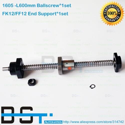 End Machined Ballscrew set 1set SFU1605 -L 600mm screw shaft+1pcs ballnut +1set FK12 FF12 Ball screw End support