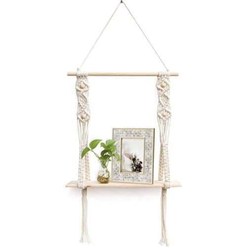 Wall Hanging Boho Room Decor Macrame Wall Shelf, Handmade Boho Decor, Cute 1 Tier Cotton Rope Floating Shelf