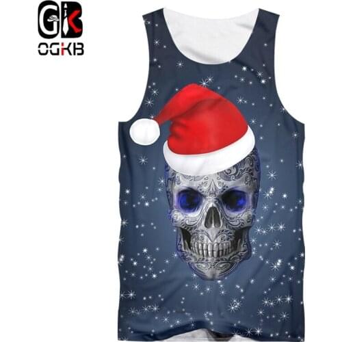OGKB Winter Funnr Man 3D Printed Christmas Cap And Skull Hip Hop Street Loose 5XL 6XL Mens Tank Top