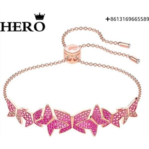 HERO Original Copy High Quality 1:1 SWA Pink Butterfly Plated Rose Gold Shrink Bracelet With Logo Envelope