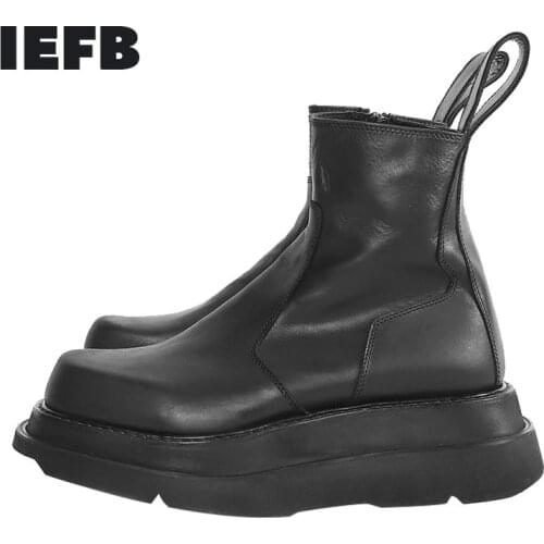 IEFB Autumn Winter Thick Soled Mens Boots Short Boots Korean Fashion Mens Black Boots Leather Middle Top Male Leather Boots