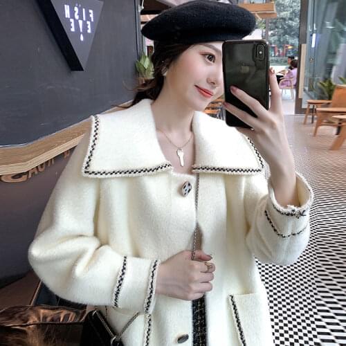 Women New Autumn Winter Imitated Mink Cashmere Coat Female Casual Loose Soft Wool Coats Ladies Vintage Korean Fashion Outerwears