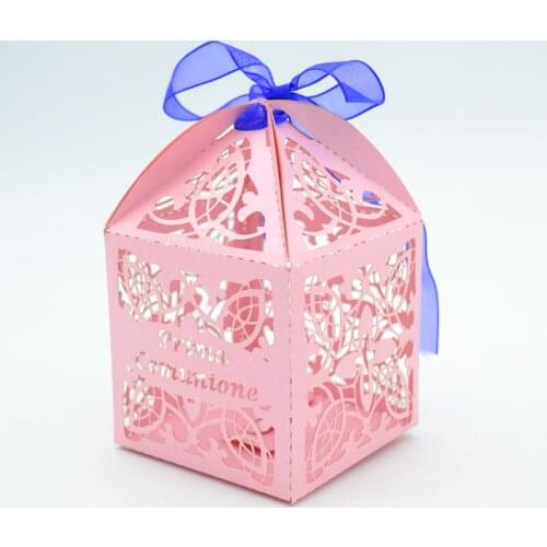 Personalized Cross laser cut baptism first communion decoration Favor Box With Free Organza Ribbon