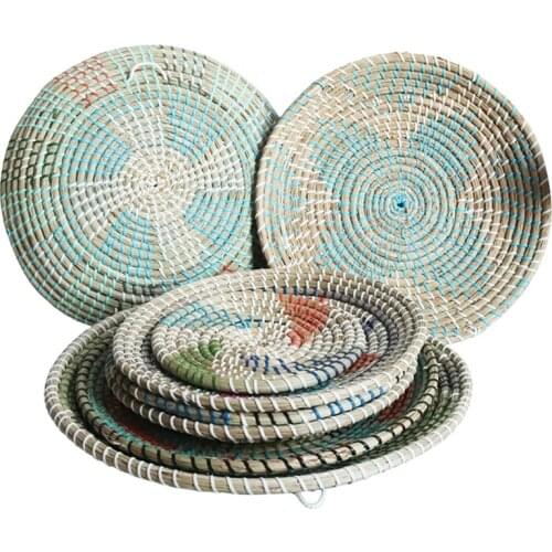 Woven Wall Basket Decor Natural Boho Seagrass Fruit Bowl Rattan Hanging Decorative for Home Bedroom Kitchen Living Room 2021 New