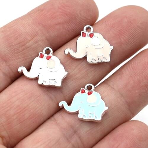 5Pcs Silver Plated Enamel Elephant Charms Pendant for Jewelry Making Earrings Bracelet Necklace Accessories DIY Craft Findings