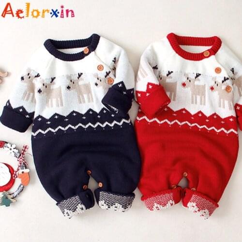 0-24 Months Warm Baby Romper Outfit Baby Christmas Clothes Elk Jumpsuit for Toddler Bodysuit Rompers
