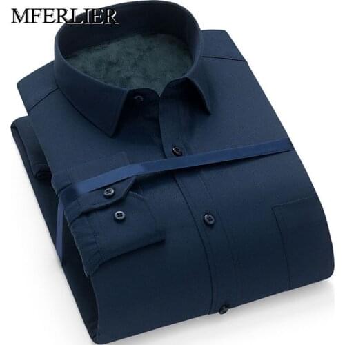MFERLIER men shirts 5XL 6XL 7XL 8XL Bust 136cm Winter Autumn large size long sleeve Keep warm Plus size Casual shirts men