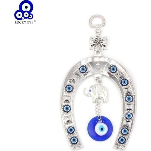 Lucky Eye Elephant Keychain Glass Evil Eye Wall Hanging U Shape Car Keychain Jewelry EY133