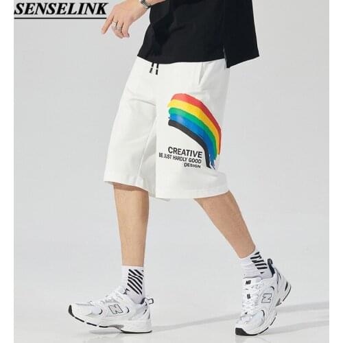 2021 Summer New Rainbow Print Casual Shorts Men Fashion Loose Sports Breathable Casual Shorts Elastic Waist Loose Shorts Men