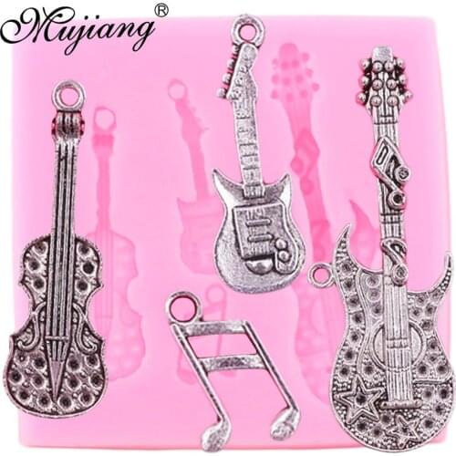 Guitar Violin Silicone Mold Music Notes Cupcake Topper Fondant Mold DIY Cake Decorating Tools Candy Chocolate Gumpaste Moulds