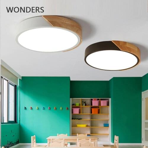 Ultra-thin LED Ceiling lamp wooden Modern Surface Mount Flush Panel Remote Control ceiling Light for Restaurant Foyer Bedroom