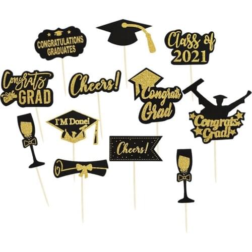 Congrats Grad Cake Topper Bachelor Cap Cupcake Topper For graduation party decoration Celebrate Party Supplies Baking Cake Decor