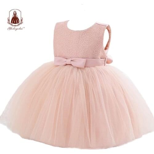 Yoliyolei Peach Tulle Baby Girl Birthday Dress Toddler Cotton Protector Princess Newborn 1st Baptism Christening Kids Clothes