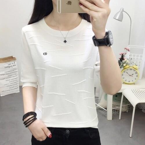 Oversize Casual solid Women Shirt Blouse Summer Lady short Sleeve Tops Blusa summer Sexy o-neck Pocket Shirt Pullover sweater