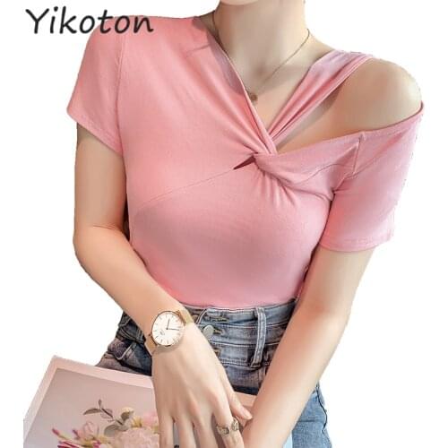 Womens Tee Shirt 2021 Summer Clothes for Women Basic Tops Kawaii Female Pink Short Sleeve T-shirts Sexy Korean Fashion Chemise