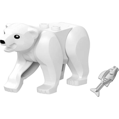 Animals Figures White Bear with Fish Model Toys For Children Educational Kids Gifts Friends Polar Building Blocks Animal Figure