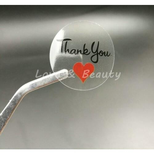 100pcs 30*30mm 1.18" Round Transparent Thank you Sealing Sticker Red Heart