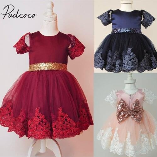 2018 Brand New Fashion Infant Child Kids Girls Toddler Princess Bowknot wedding Party Formal Dress Tutu Chiffon Lace Dress0-6T