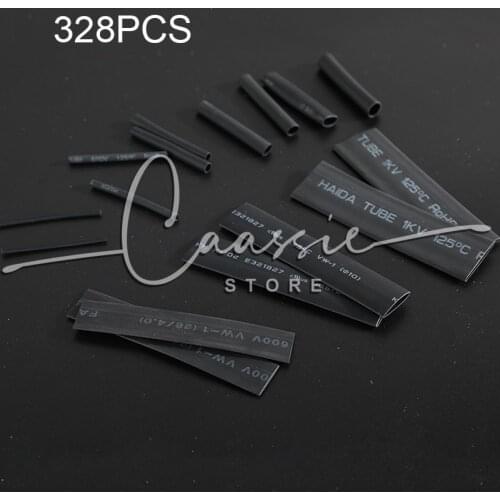328PCS Black Polyolefin Shrinking Assorted Heat Shrink Tube Wire Cable Lnsulated Sleeving Tubing Set 2:1 Waterproof Pipe Sleeve