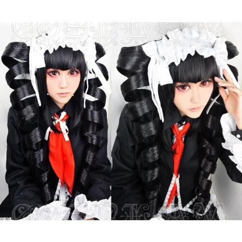 Anime Danganronpa Celestia Ludenbeck Cosplay Wig Black Spiral Curl Long Synthetic Hair + Wig Cap