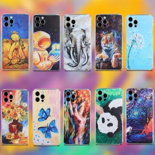 Case For Iphone 11 12 Pro Max 7 Plus 8 Plus Cases Silicon Cover On Iphone XR XS 7 6 Plus 6s TPU Oil painting style Phone Coque