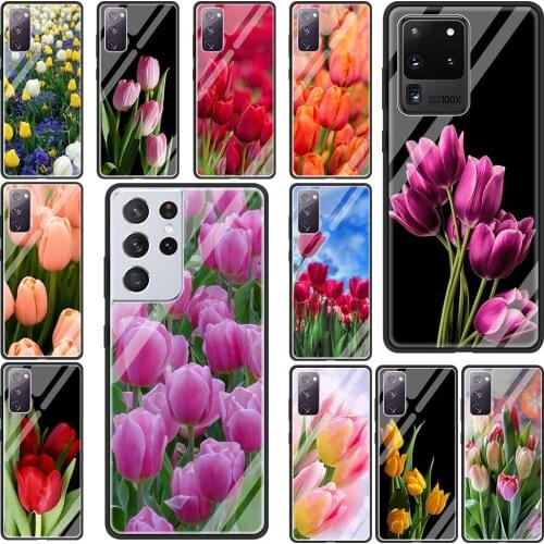 Tulip Flowers Tempered Glass Phone Case For Samsung Galaxy S21 Ultra S20 FE S10 Plus S9 S8 S10e S10 Lite Cover Fundas Bag