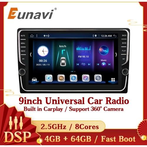 Eunavi 9inch Android 10 Car Radio Stereo Multimedia Video Player Universal Head unit 2 Din GPS Navigation steering wheel control