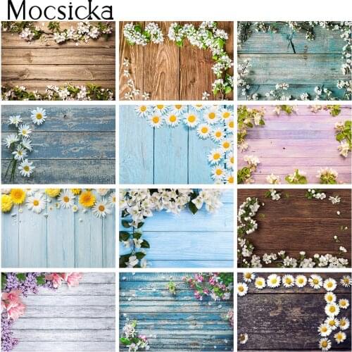 Wood Floor Spring Floral Backdrop for Photography Newborn Cake Smash Photo Background Sunflower Kids Photocall Photophone